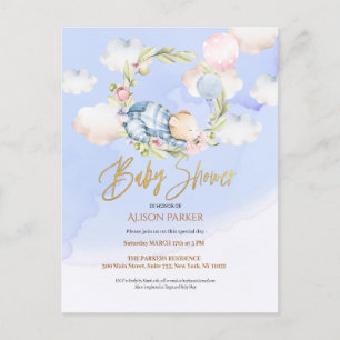 Curte Woodland Teddy Bear Boy Invitación Baby Show