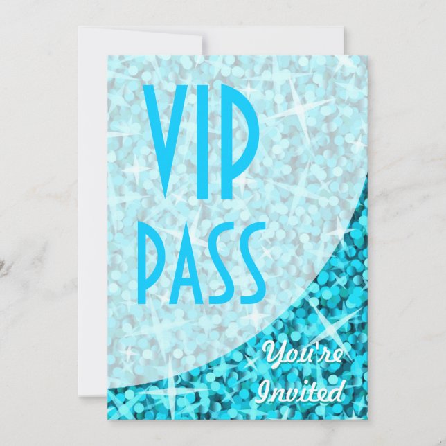 Curva azul Glitz invitación "VIP Pass" (Anverso)