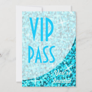 Curva azul Glitz invitación "VIP Pass"