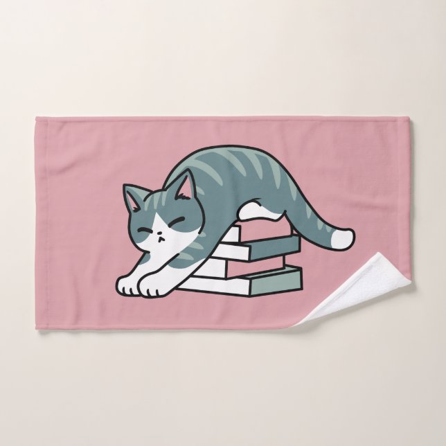 Curva con un libro y un gato - cómodos lectores de (Toalla de mano)