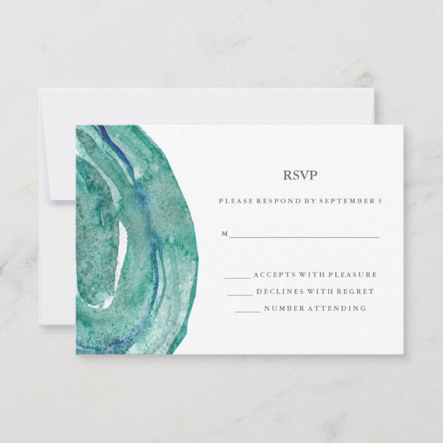 Curva de agua Verde azulada Geode Wedding RSVP (Anverso)