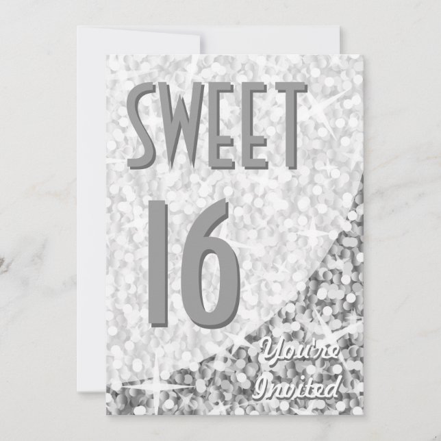 Curva Glitz "Silver" invitación "Sweet 16" (Anverso)