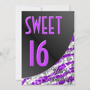 Curva Glitz Zebra Púrpura Invitación "Sweet 16"
