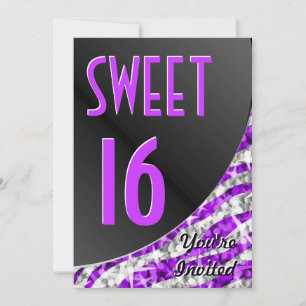 Curva Glitz Zebra Púrpura Invitación "Sweet 16"