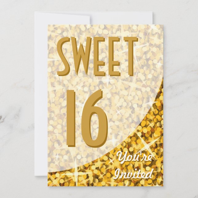 Curva "Gold" Glitz Invitación "Sweet 16" (Anverso)