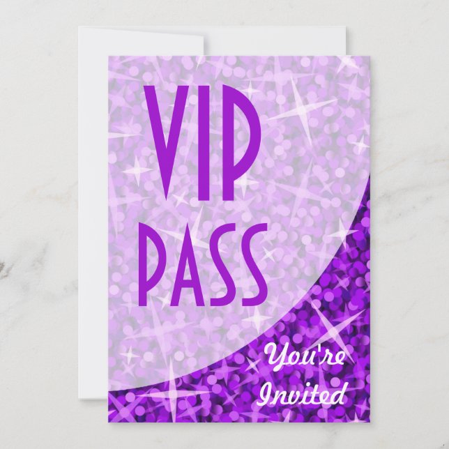 Curva morada glitz invitación "VIP Pass" (Anverso)