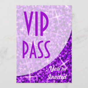 Curva morada glitz invitación "VIP Pass"
