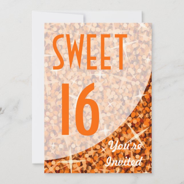 Curva Naranja Glitz Invitación "Sweet 16" (Anverso)