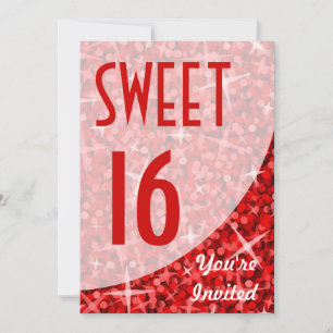 Curva roja Glitz Invitación "Sweet 16"