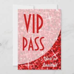 Curva roja Glitz invitación "VIP Pass"