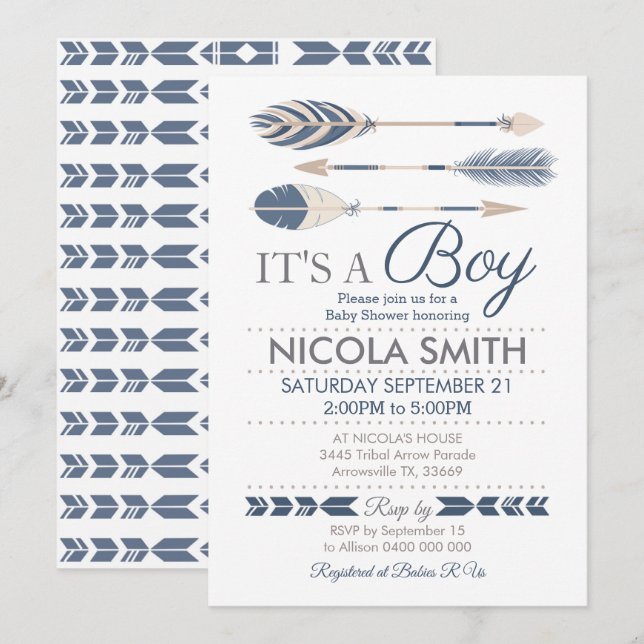Curva tribal Baby Shower Invitación Boy (Anverso / Reverso)