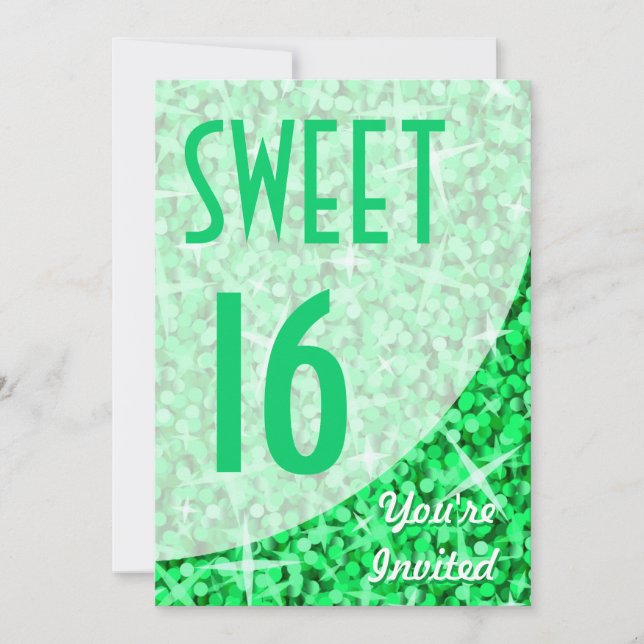 Curva verde glitz invitación "Sweet 16" (Anverso)