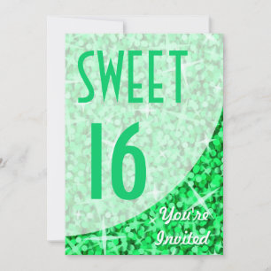 Curva verde glitz invitación "Sweet 16"