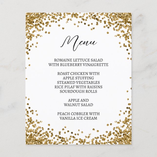 Curved Gold Glitter White Menu (Anverso)