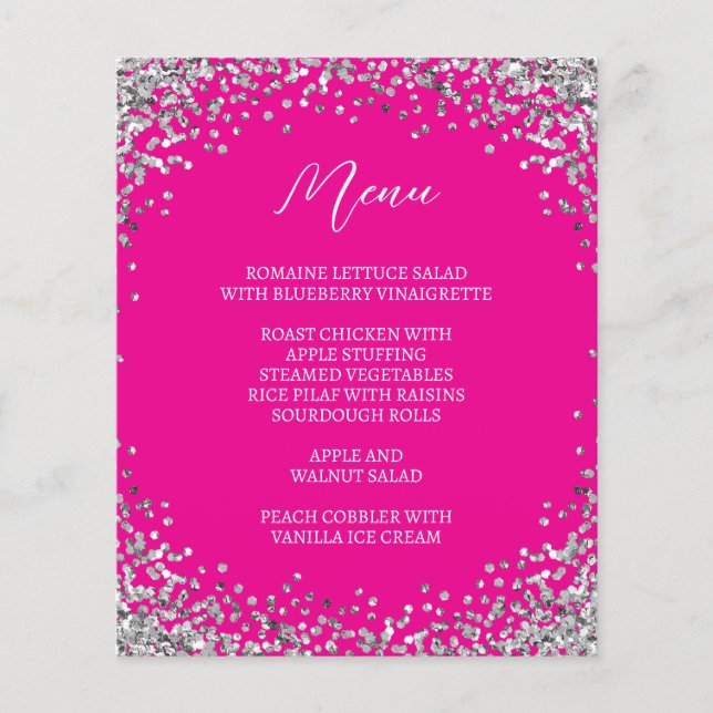 Curved Silver Glitter Hot Pink Menu (Anverso)