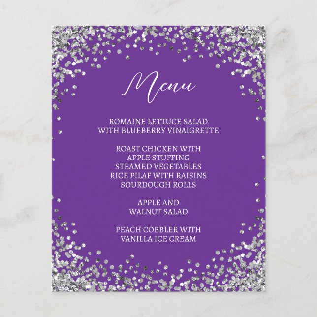Curved Silver Glitter Royal Purple Menu (Anverso)