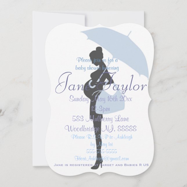 Curvy Blue Silhouette Baby Shower Invitaciones (Anverso)