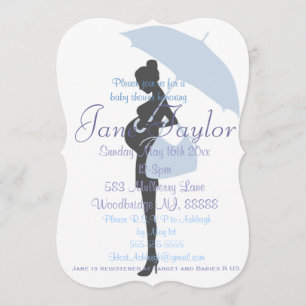 Curvy Blue Silhouette Baby Shower Invitaciones