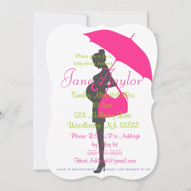 Curvy Magenta Silhouette Baby Invitaciones a Ducha (Anverso)