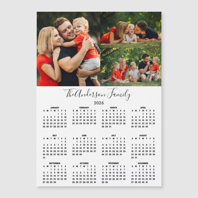 Custom 2026 Calendar 3 Photo Collage Magnet (Anverso)