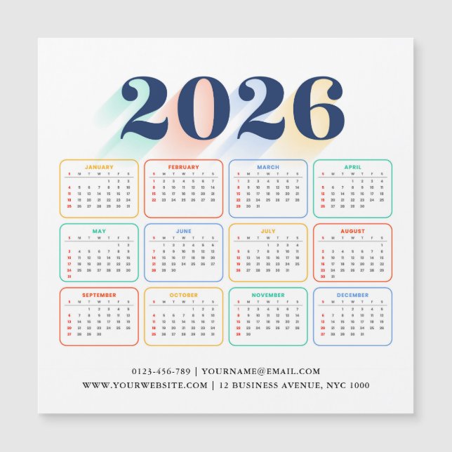Custom 2026 Magnetic Calendar – Modern & Elegant (Anverso)