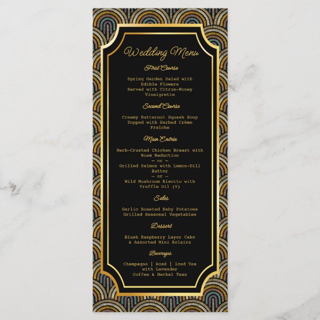 Custom Art Deco Embroidered-Style Wedding Menu (Anverso)