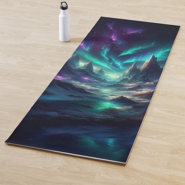 Custom Aurora Fantasy Yoga Mat – Mystical Mountain (In situ)