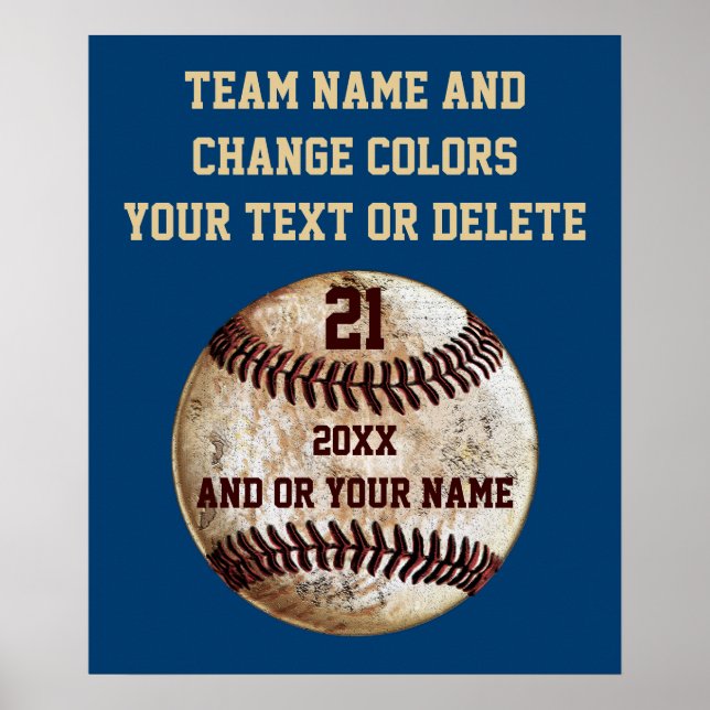 Custom Baseball Posters with Your TEXT and COLORS (Frente)