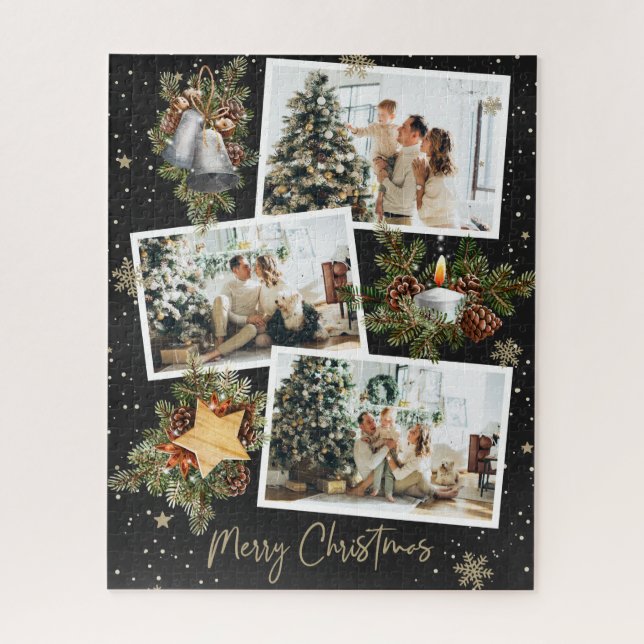 Custom Black Photo Collage Christmas Jigsaw Puzzle (Vertical)