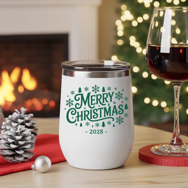 Custom Christmas wine tumbler gift for her or him (engraved festive wine tumbler for coworkers, merry christmas insulated wine cup for best friend,)