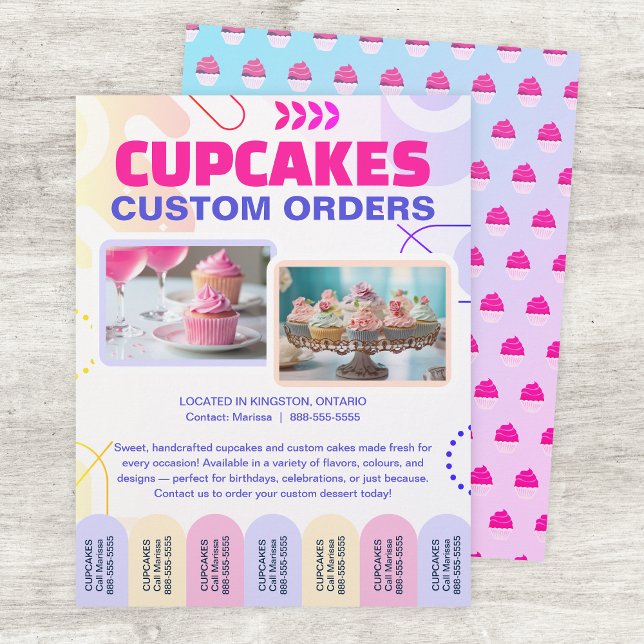 Custom Cupcakes and Cakes Tear Offs Flyer Template (Subido por el creador)