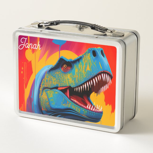 Custom Dinosaur Lunch Box - T Rex Metal Name Box (Reverso)