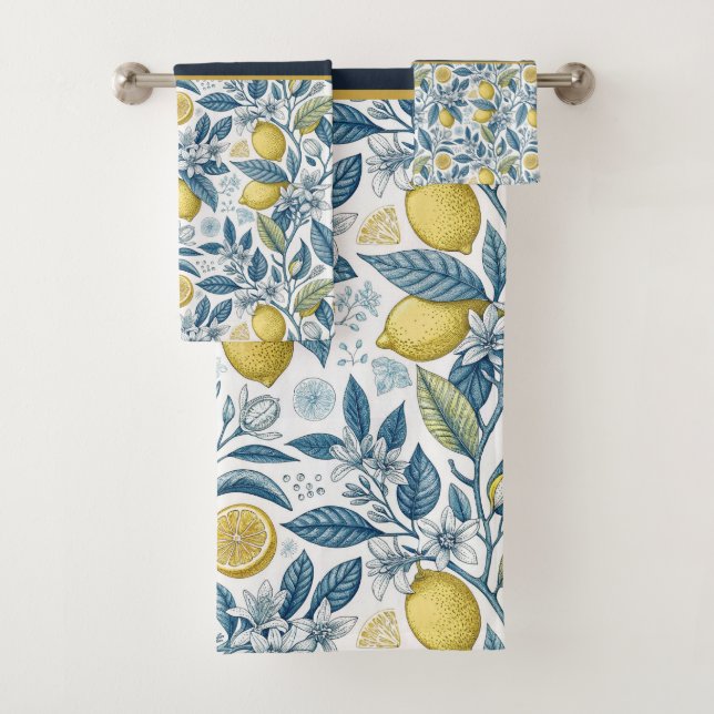 Custom Elegant Mediterranean Lemon Botanical Navy (In situ)