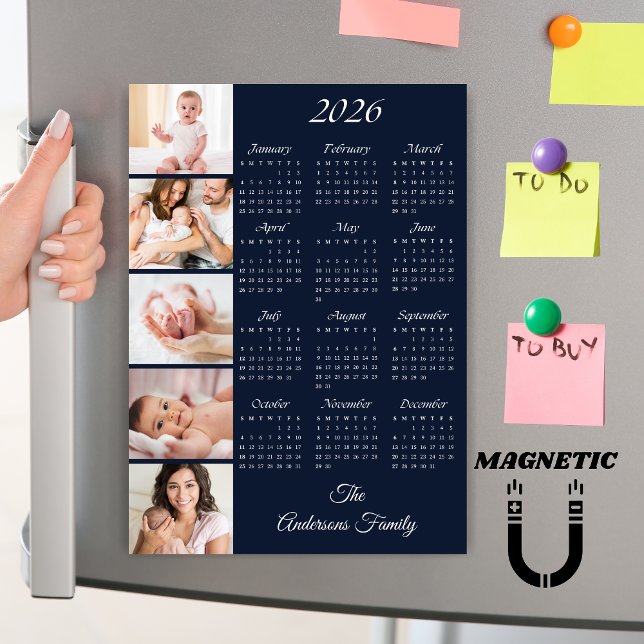 Custom Family Photo Collage 2026 Calendar Magnet (Subido por el creador)