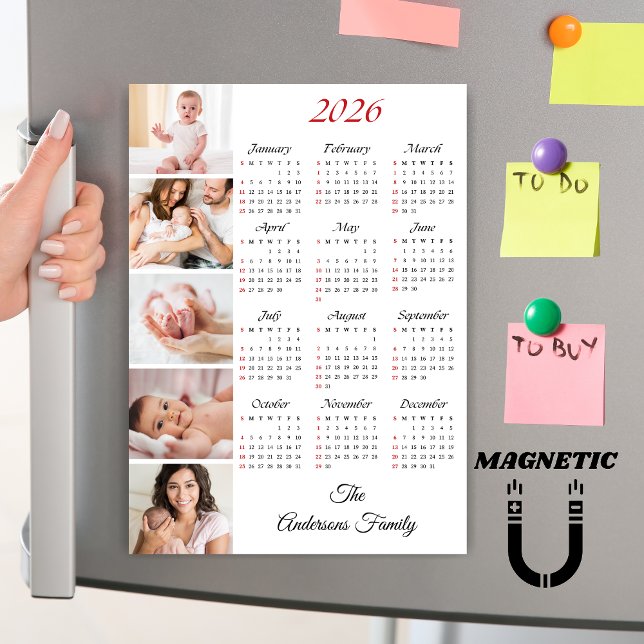 Custom Family Photo Collage 2026 Calendar Magnet (Subido por el creador)