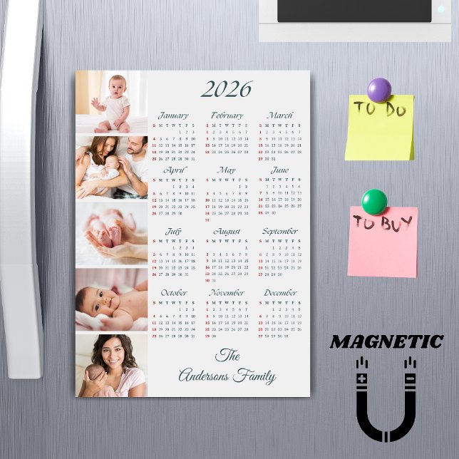 Custom Family Photo Collage 2026 Calendar Magnet (Subido por el creador)