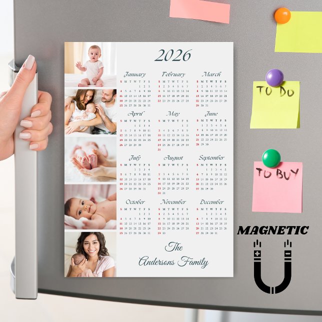 Custom Family Photo Collage 2026 Calendar Magnet (Subido por el creador)