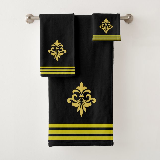 Custom Golden Fleur de Lis, Three Stripes on Black (In situ)