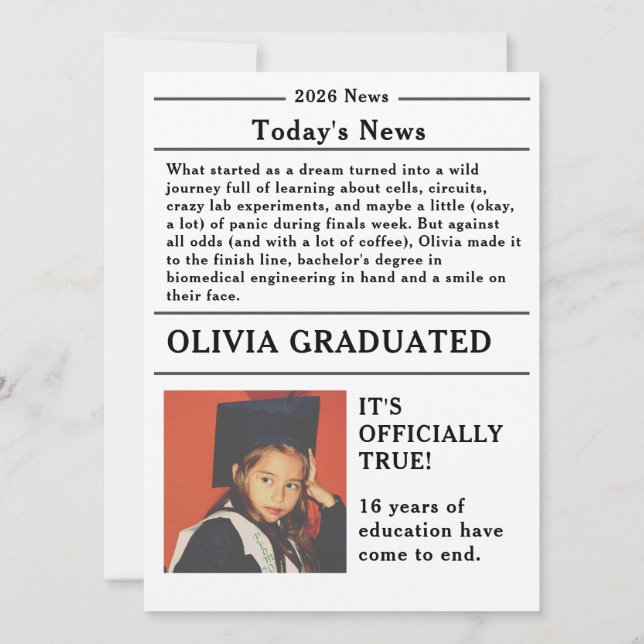 Custom Graduation Newspaper Academic Major Edition (Reverso)