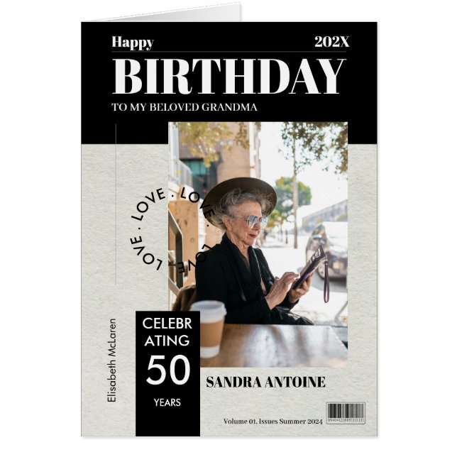 Custom Happy Birthday Photo Magazine Cover Card (Frente)