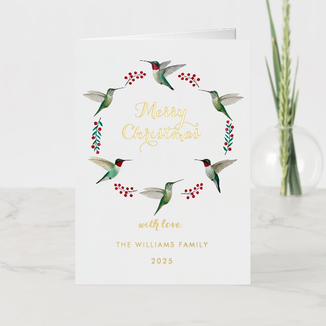 Custom Hummingbird Christmas Foil Holiday Card (Anverso)