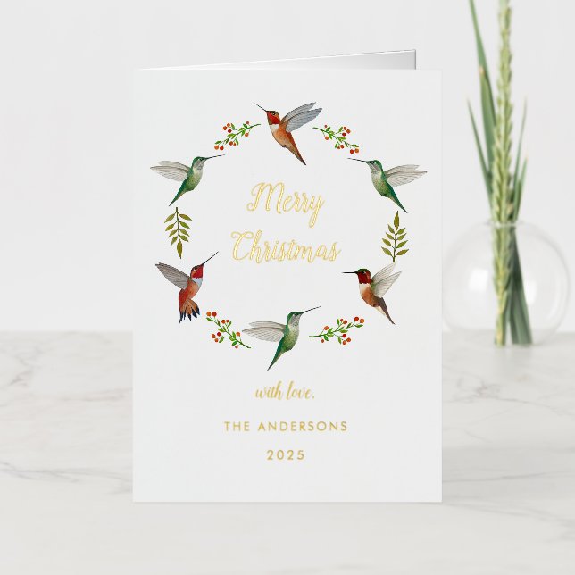 Custom Hummingbird Christmas Foil Holiday Card (Anverso)