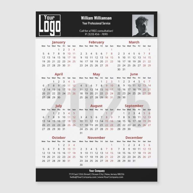 Custom Image Logo Black White 2026 Calendar Magnet (Anverso)