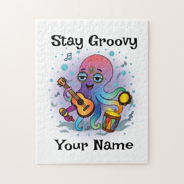 Custom Jigsaw Puzzle | Retro Octopus | Name & Text (Vertical)