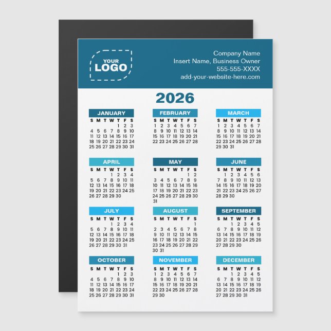 Custom Logo 2026 Calendar Business Magnet (Anverso/Reverso)