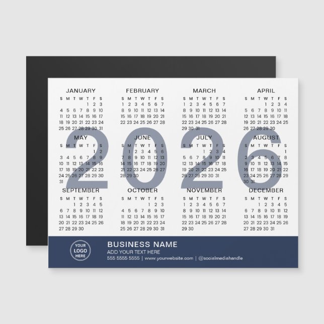 Custom Logo Business 2026 Magnetic Calendar (Anverso/Reverso)
