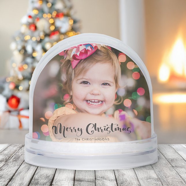 Custom Merry Christmas Typography Photo Snow Globe (Subido por el creador)