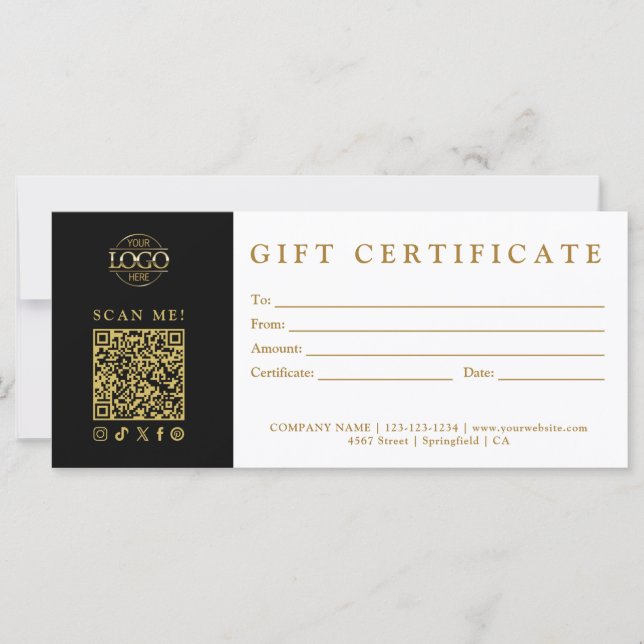 Custom Modern Minimalist Business Gift Certificate (Anverso)