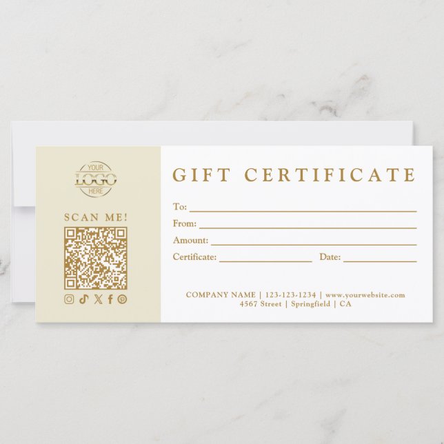 Custom Modern Minimalist Business Gift Certificate (Anverso)