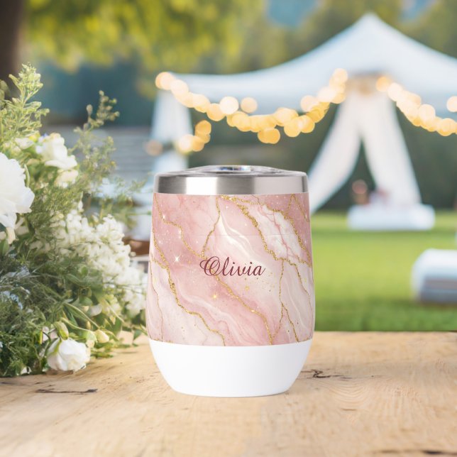 Custom Modern Rose Quartz Marble Gold (Boda (girada))